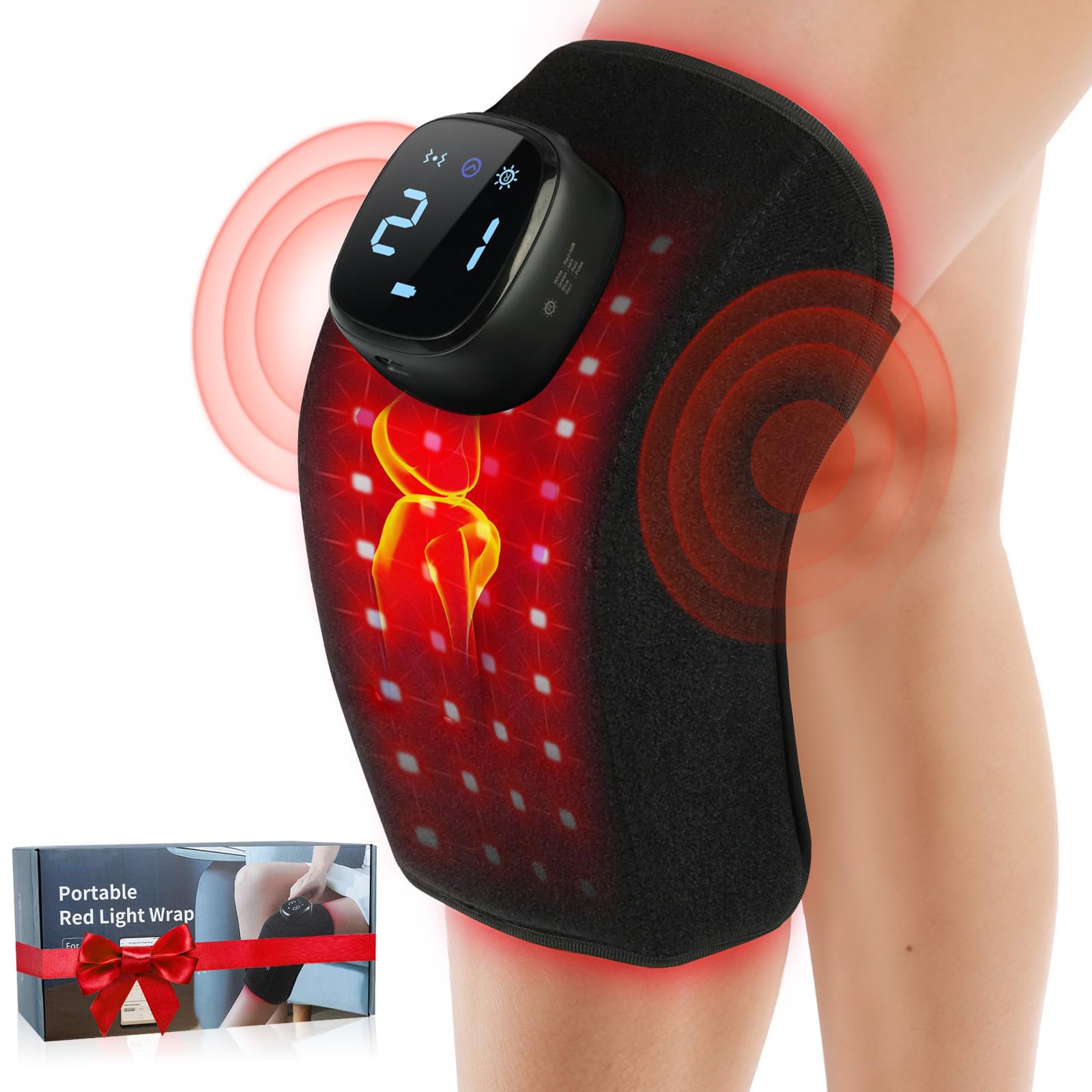 Portable red light therapy knee brace with removable battery design