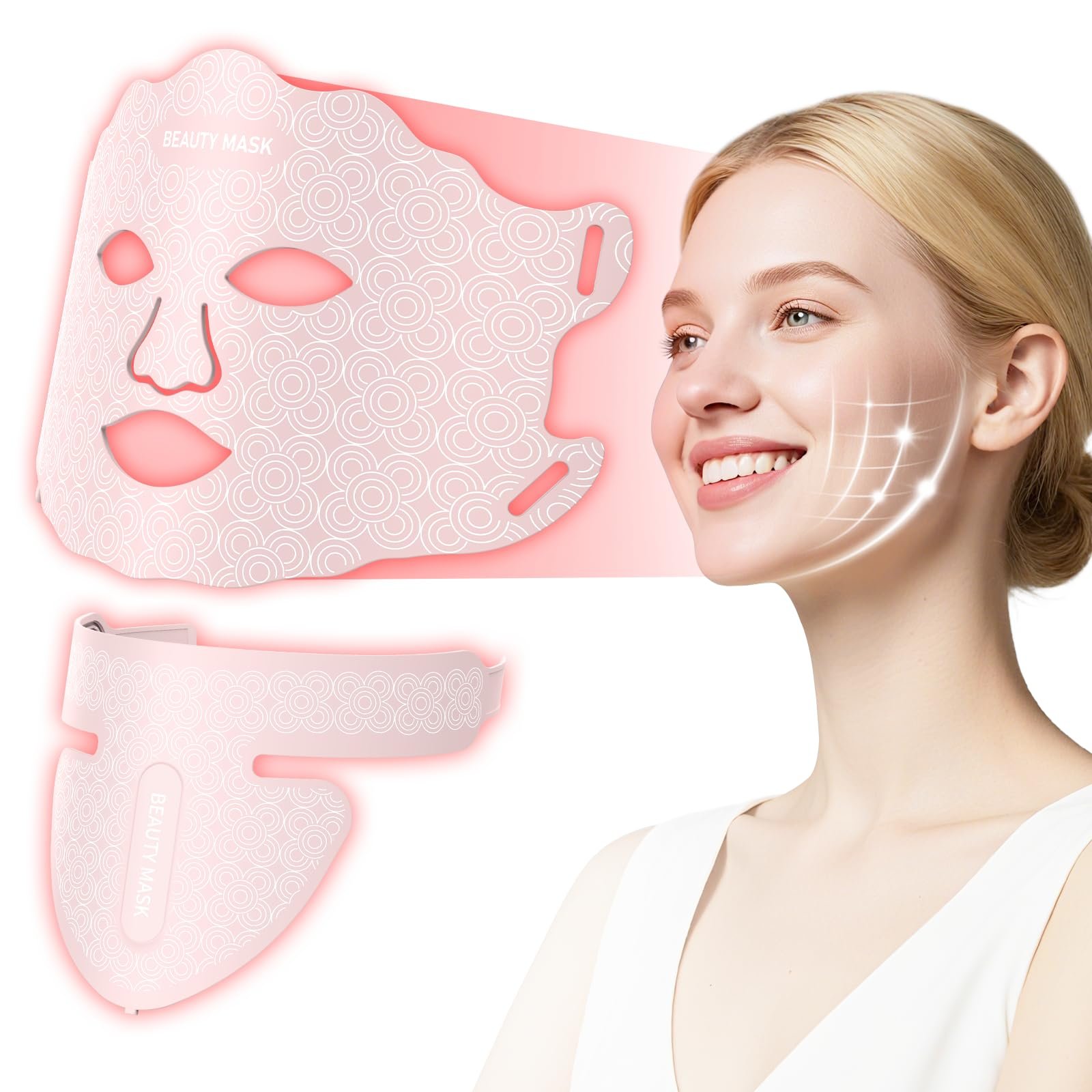 pink red light facial mask with 7 color modes and remote control
