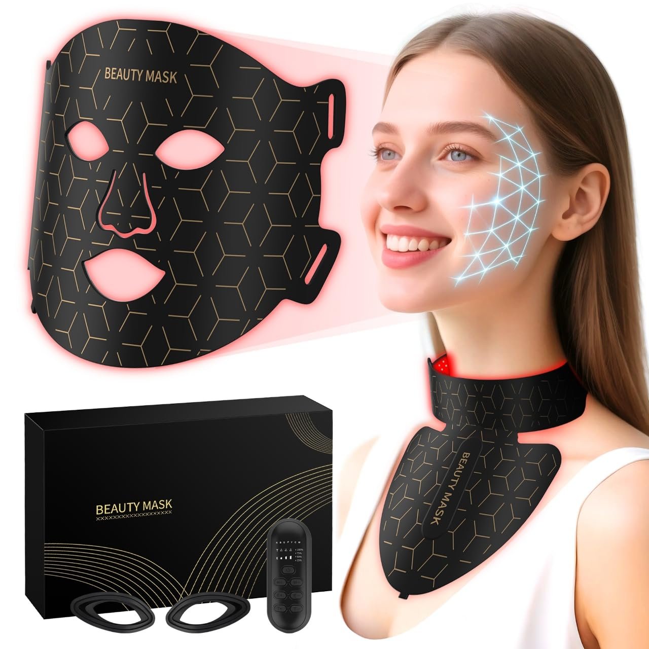 black red light facial mask with 7 color modes and remote control