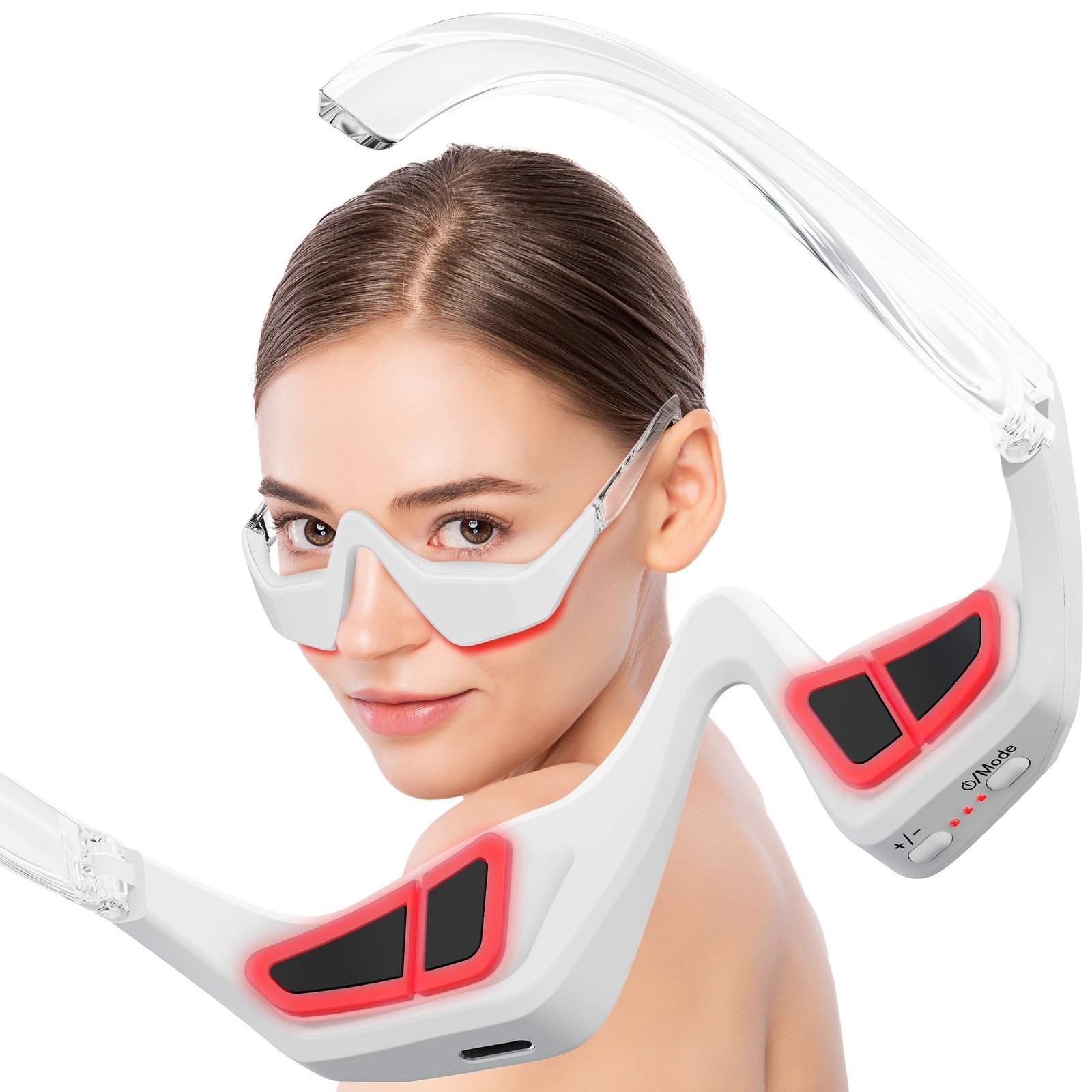 under eye red light therapy device with lightweight glasses design