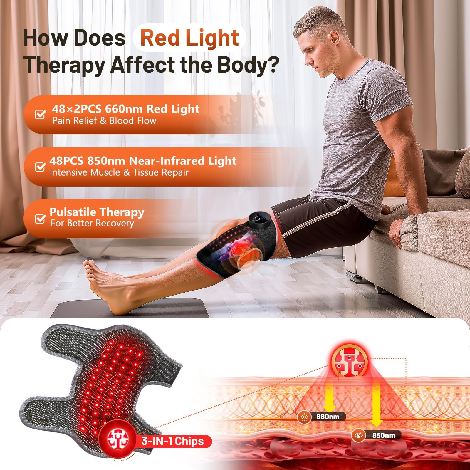 Red light therapy knee wrap with infrared light and vibration massage