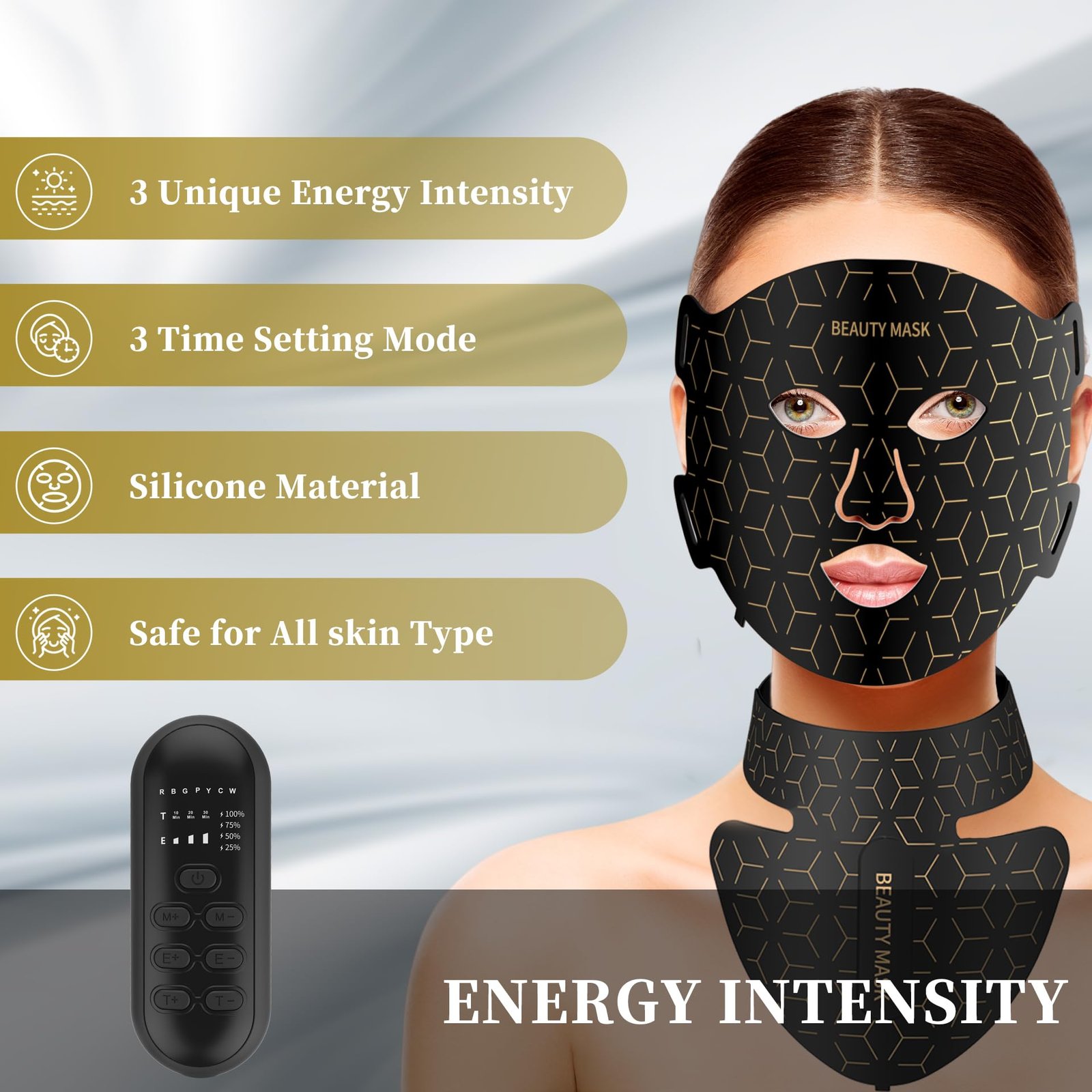 black red light facial mask with 7 color modes and remote control