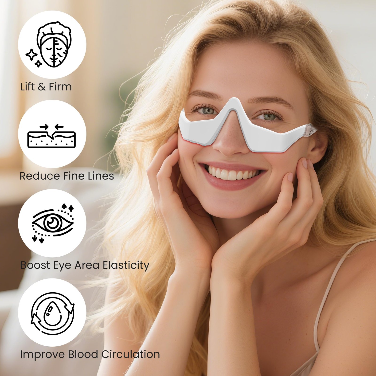 under eye red light therapy device with lightweight glasses design