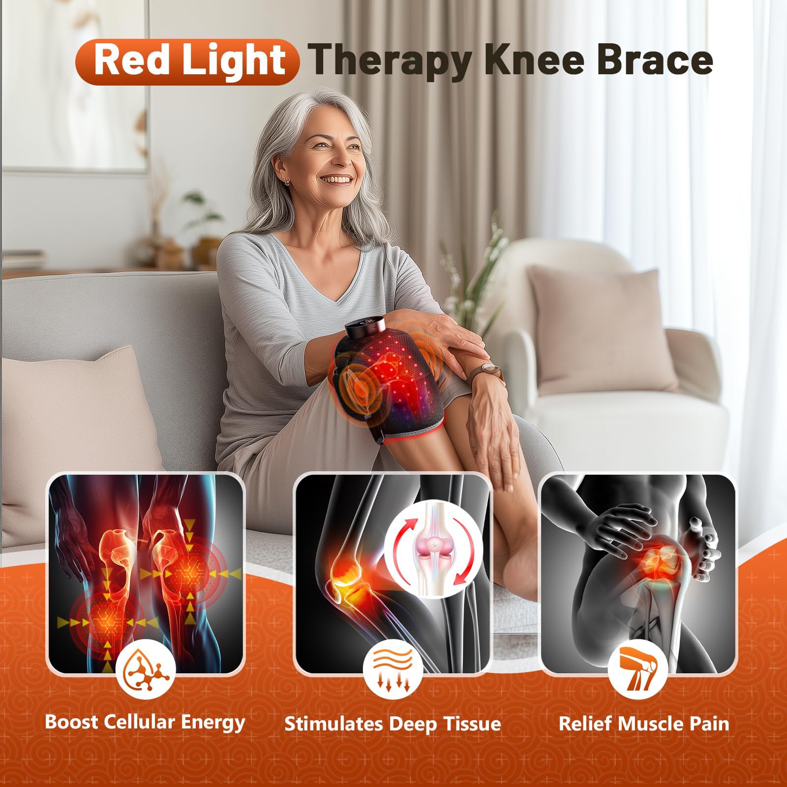 Red light therapy knee wrap with infrared light and vibration massage