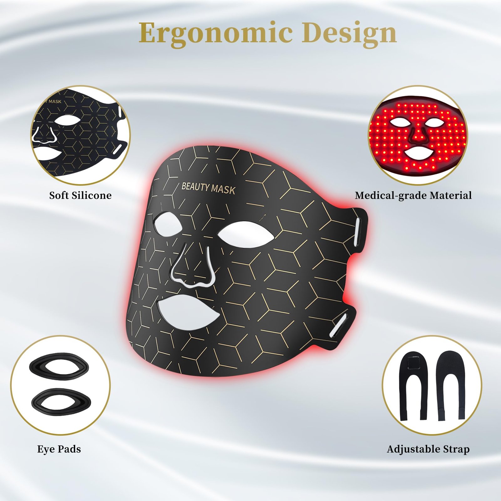 black red light facial mask with 7 color modes and remote control