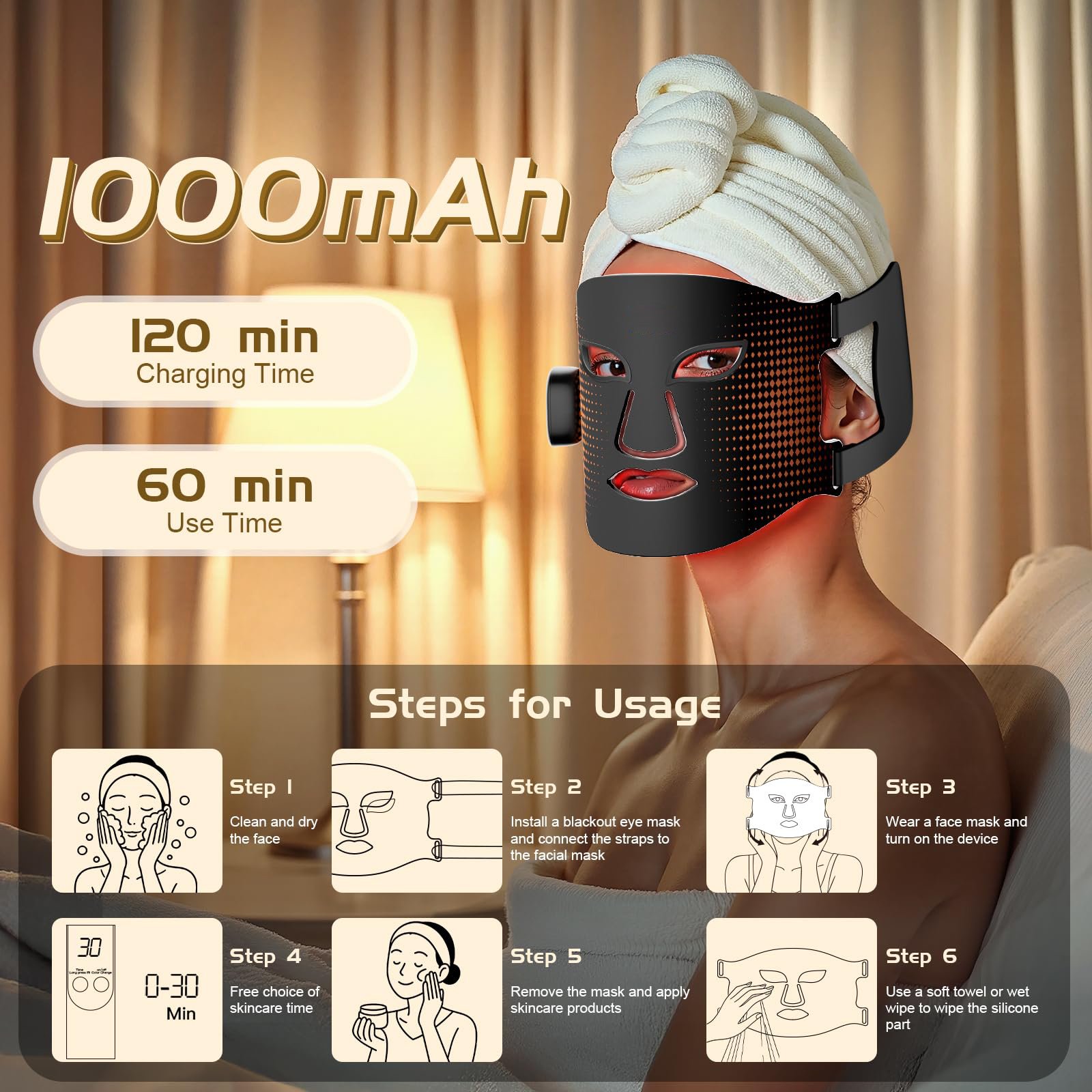 red light therapy mask for face and neck with near infrared light