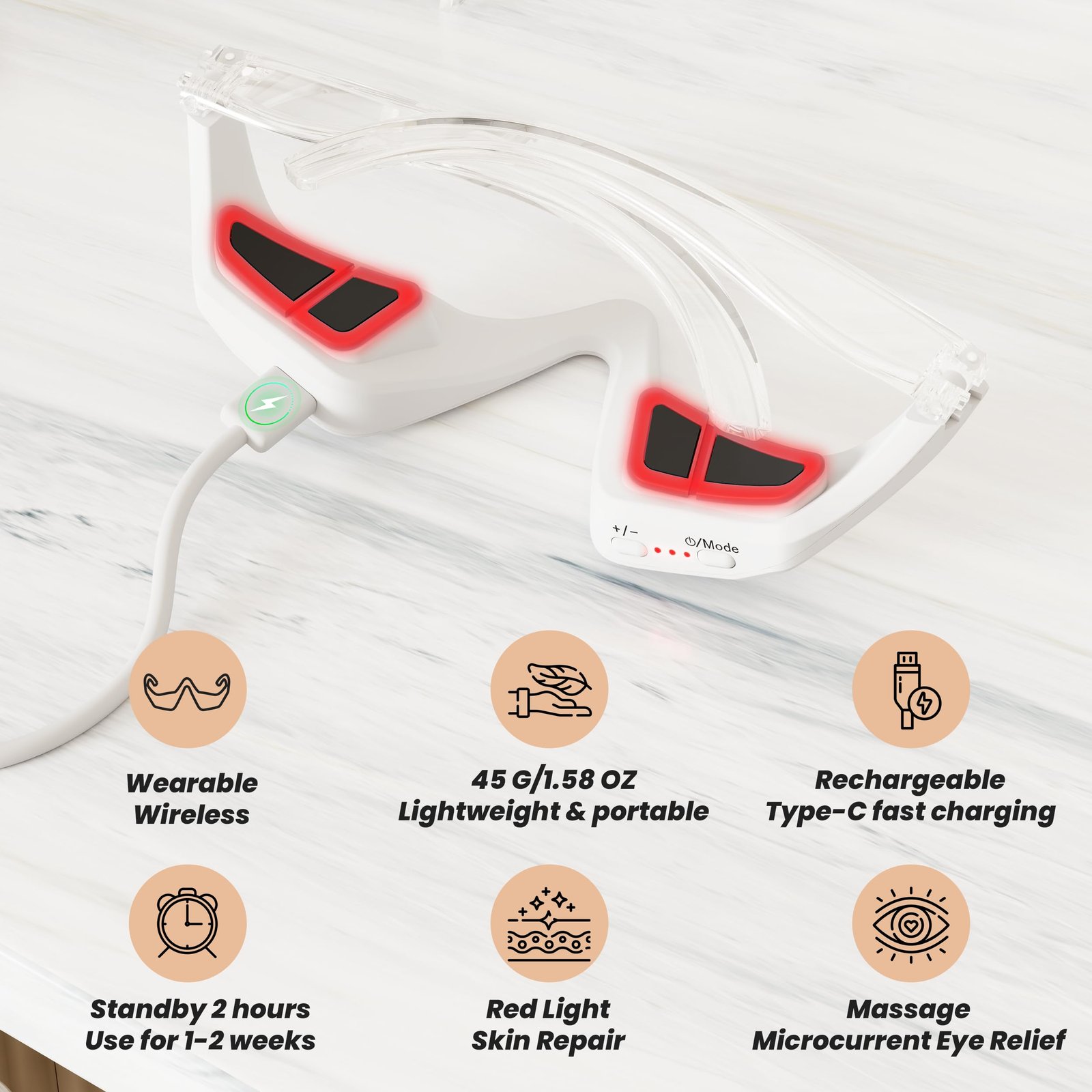 under eye red light therapy device with lightweight glasses design