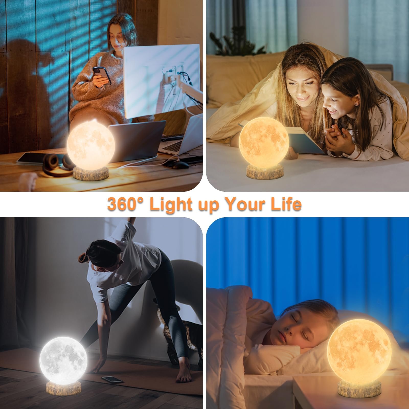 light therapy lamp with 10000 lux sunlight and moon design for desk use