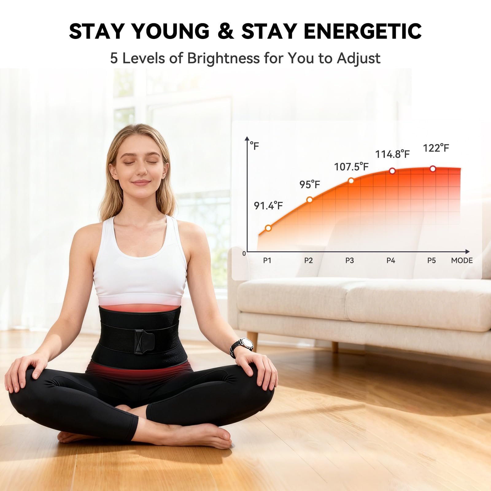 Large wearable red light therapy pad with adjustable belt