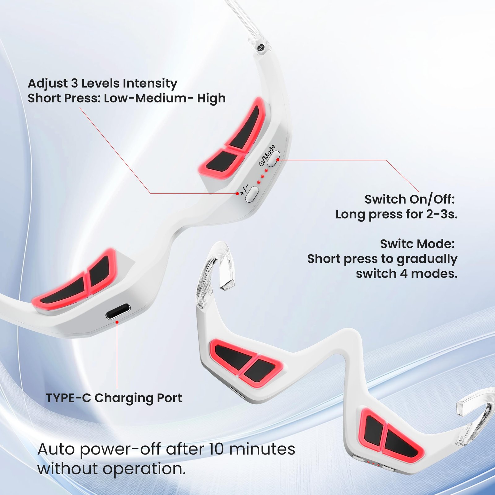 under eye red light therapy device with lightweight glasses design