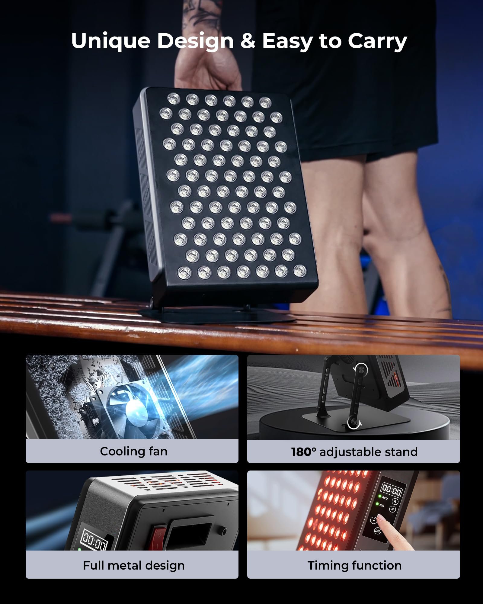 High power red light therapy panel with 660nm and 850nm wavelengths