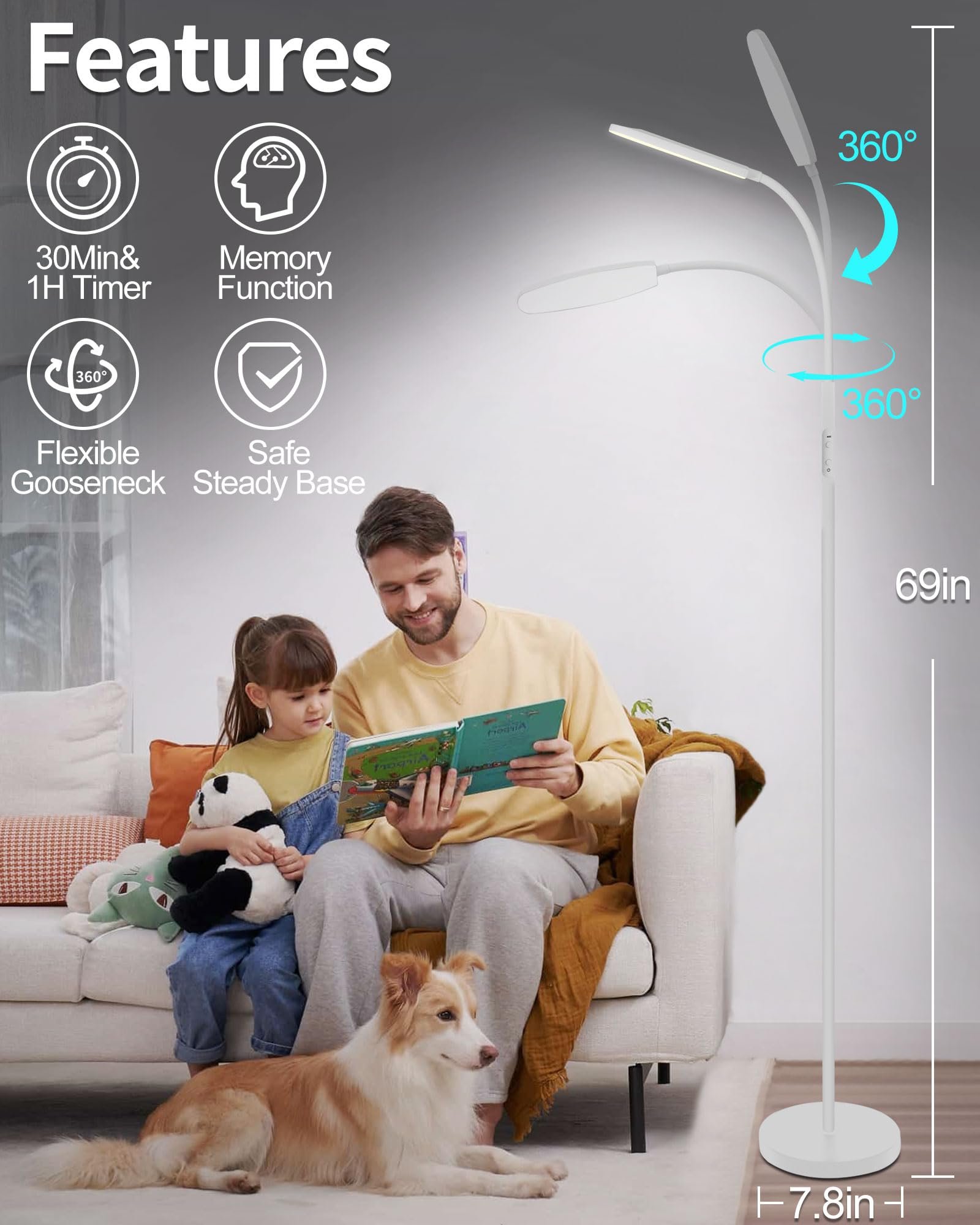 light therapy lamp with 10000 lux full spectrum LED for home use