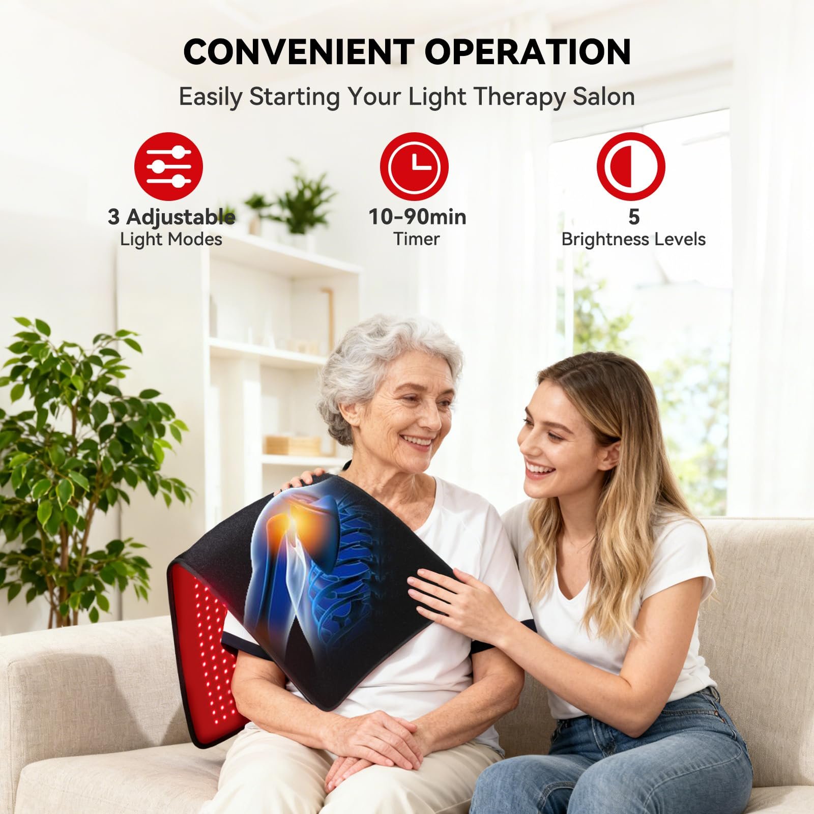 Large wearable red light therapy pad with adjustable belt