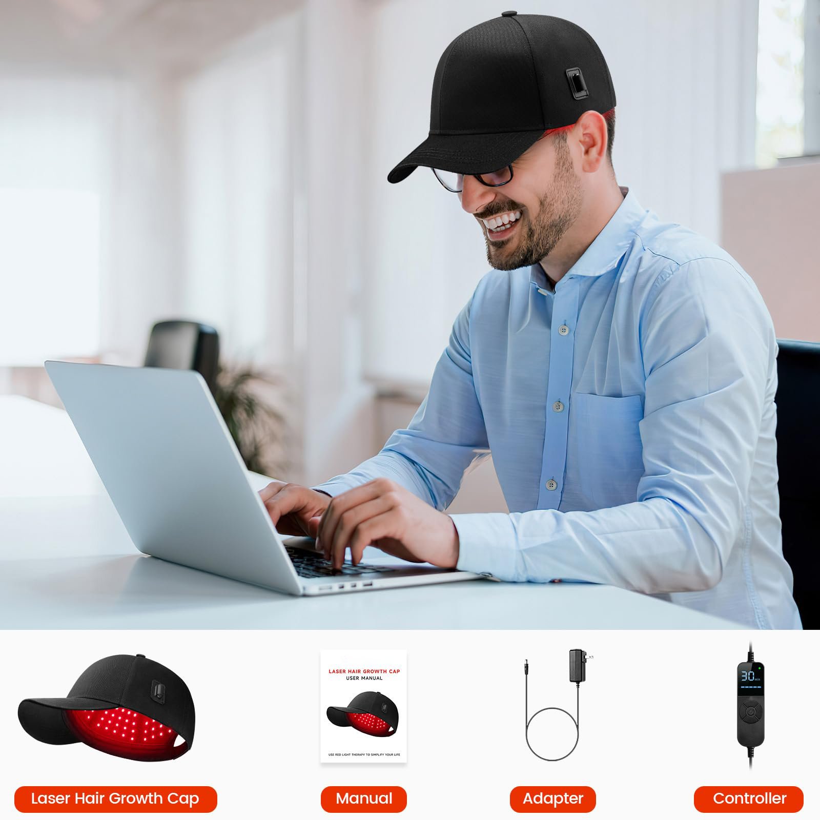 Laser hair growth cap with red light therapy for men and women