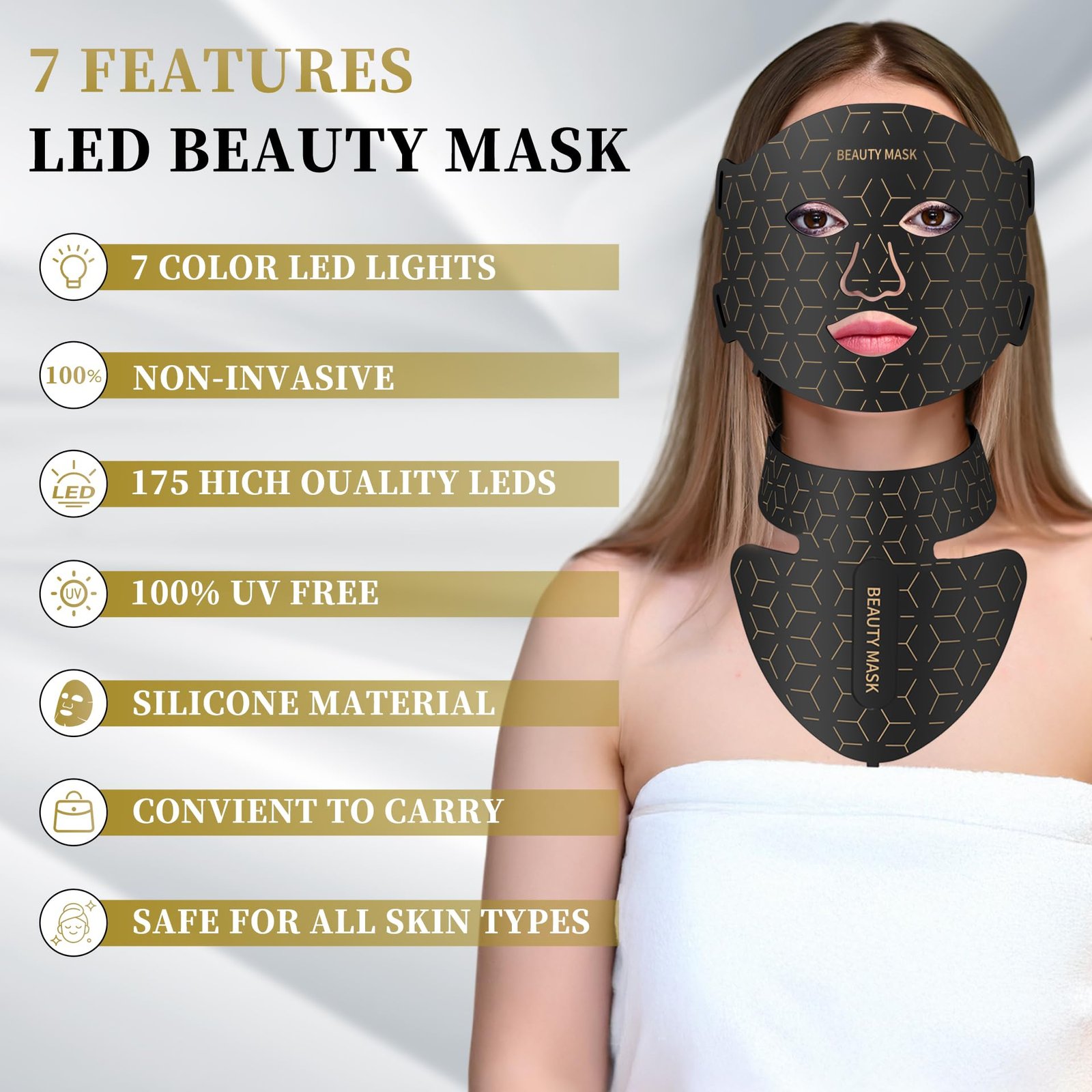 black red light facial mask with 7 color modes and remote control