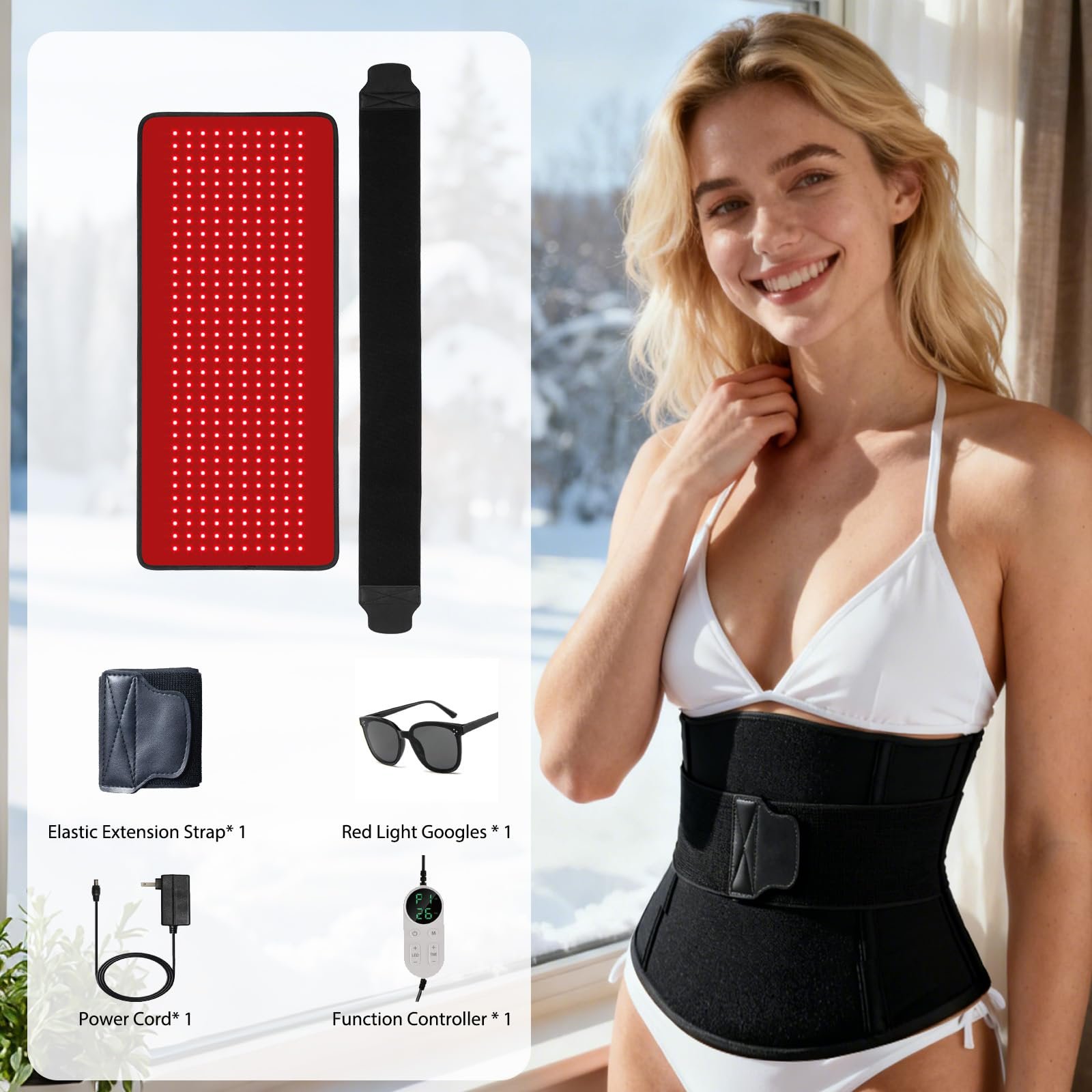 Large wearable red light therapy pad with adjustable belt