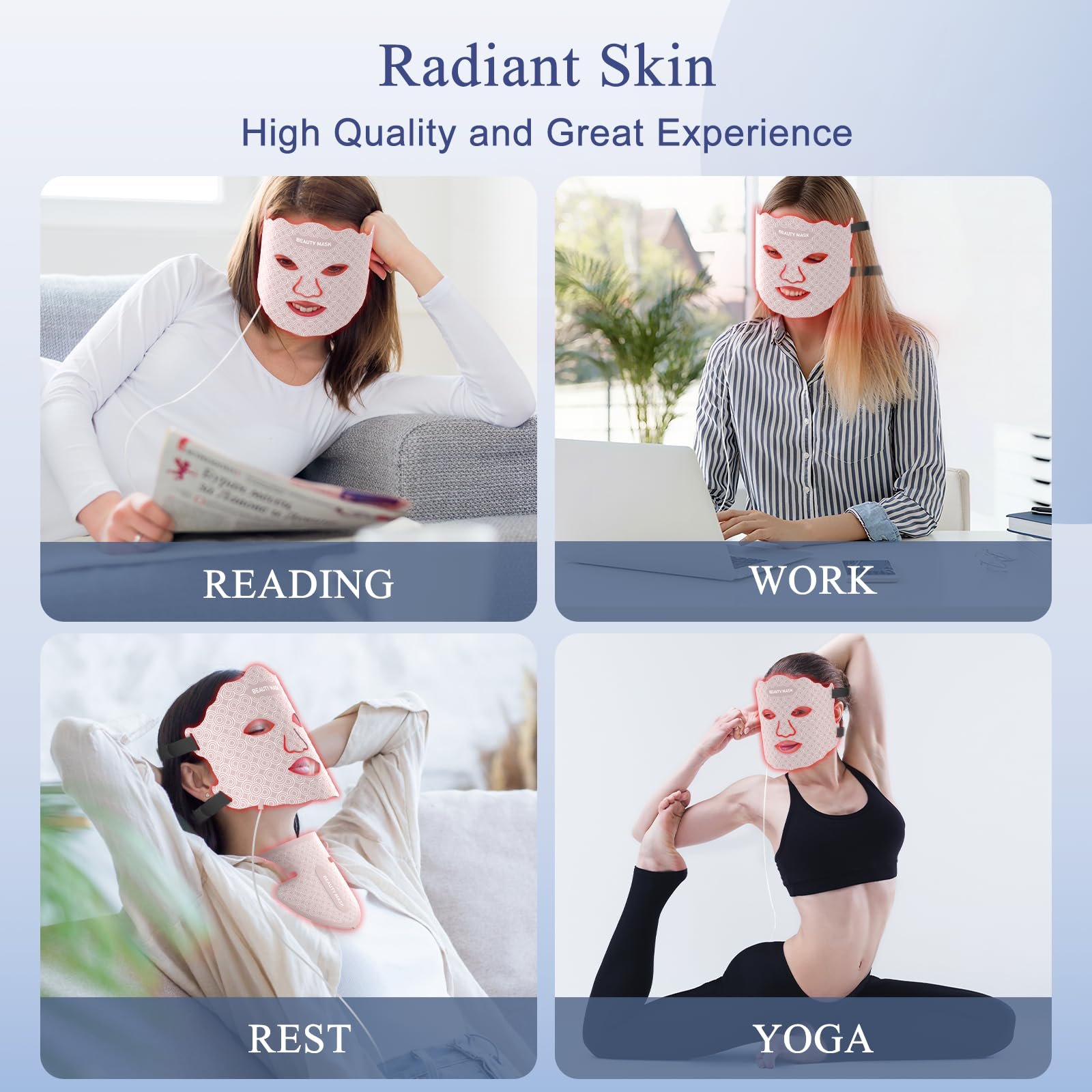 pink red light facial mask with 7 color modes and remote control