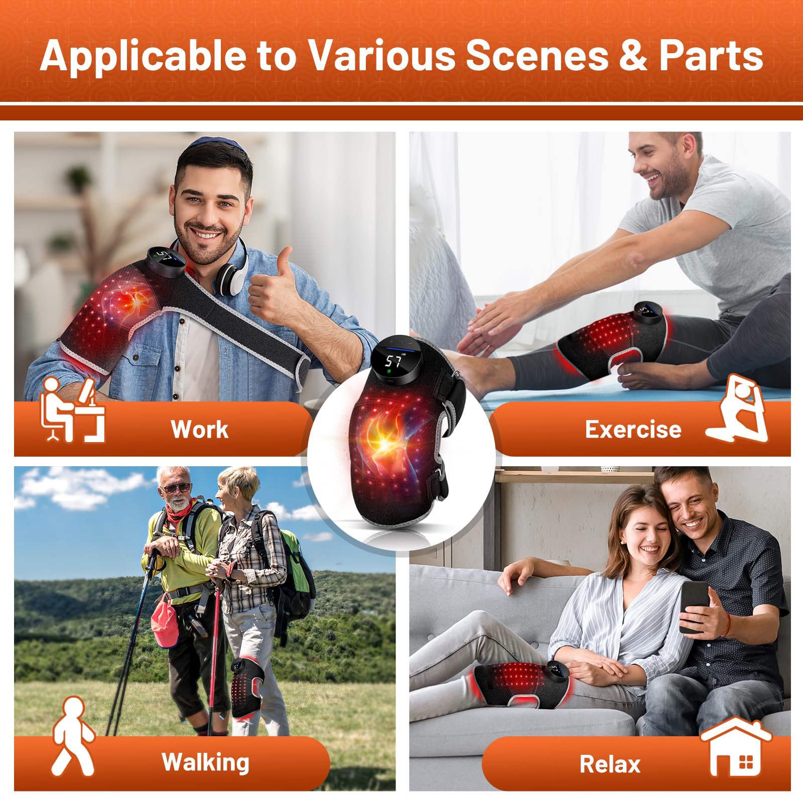 Red light therapy knee wrap with infrared light and vibration massage