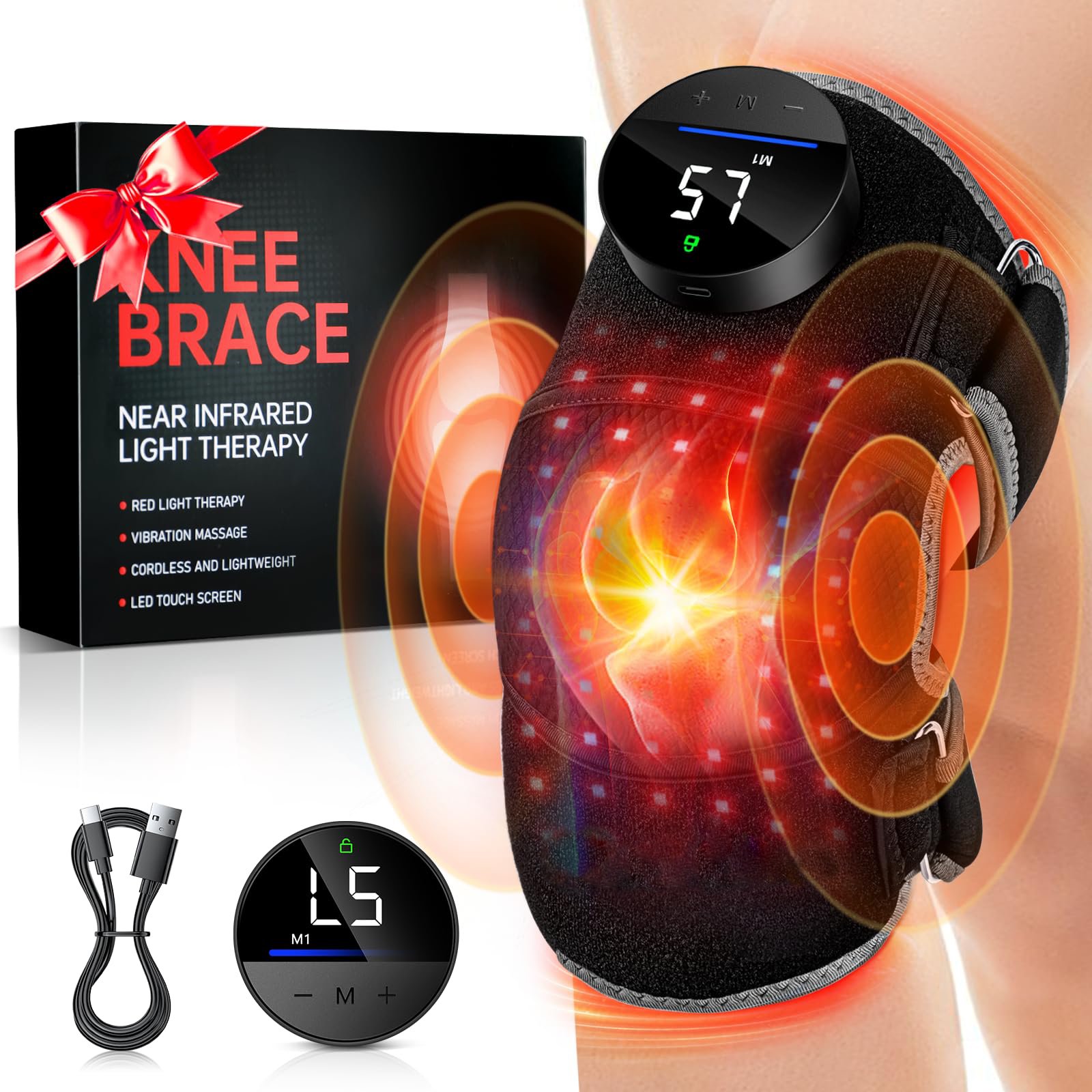 Red light therapy knee wrap with infrared light and vibration massage